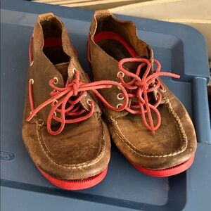 Sperry Brown Boat Shoes with Red Accents